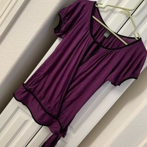 Arden B. Eggplant wrap keyhole top with bottom side tie